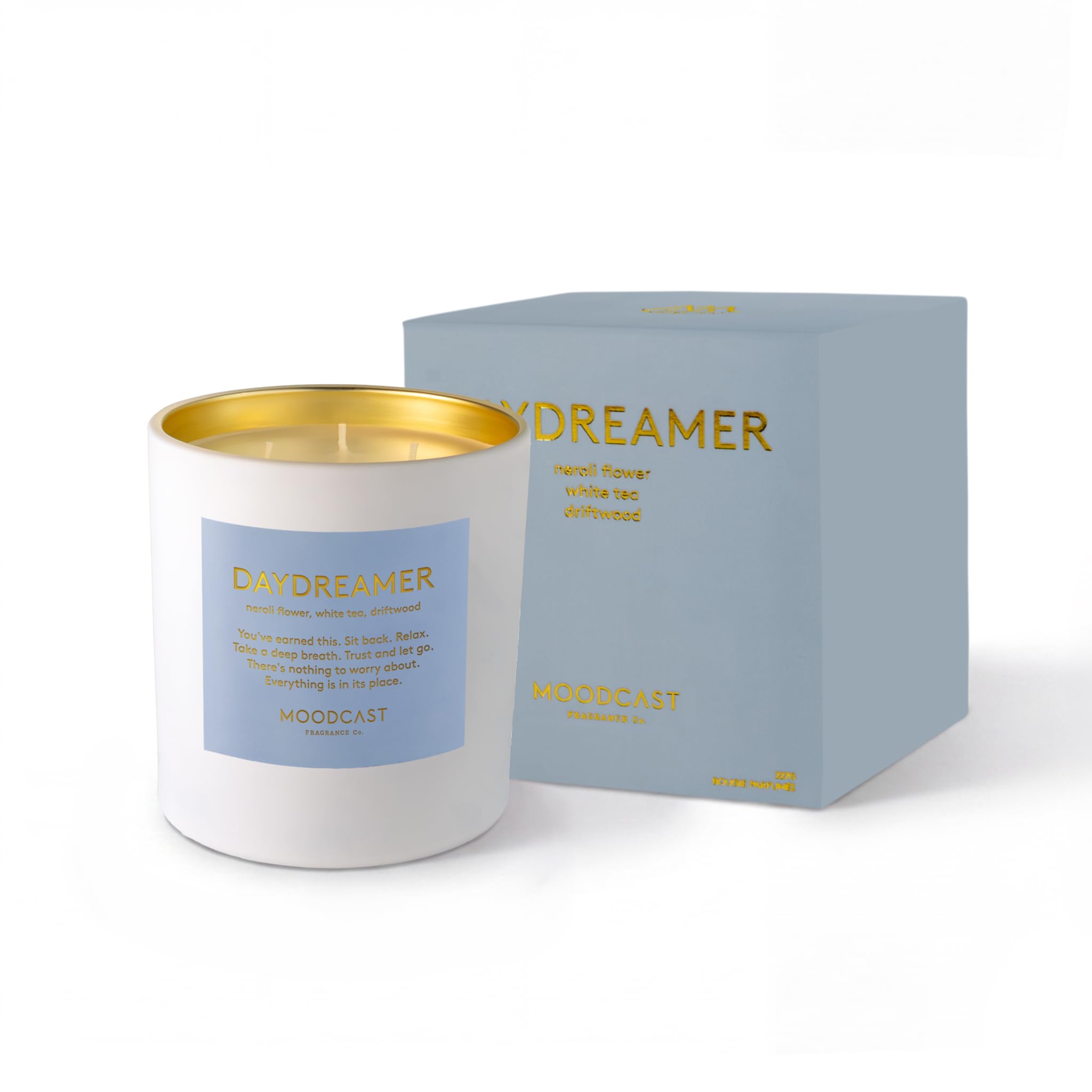 Moodcast Daydreamer Duftkerze, ästhetische 3-Dochtkerze für Zuhause, Neroli-Blume, Treibholz und weißer Tee, saubere Kokoswachsmischung, vegan, parabenfrei, 100 Stunden lang anhaltende Brenndauer, 680
