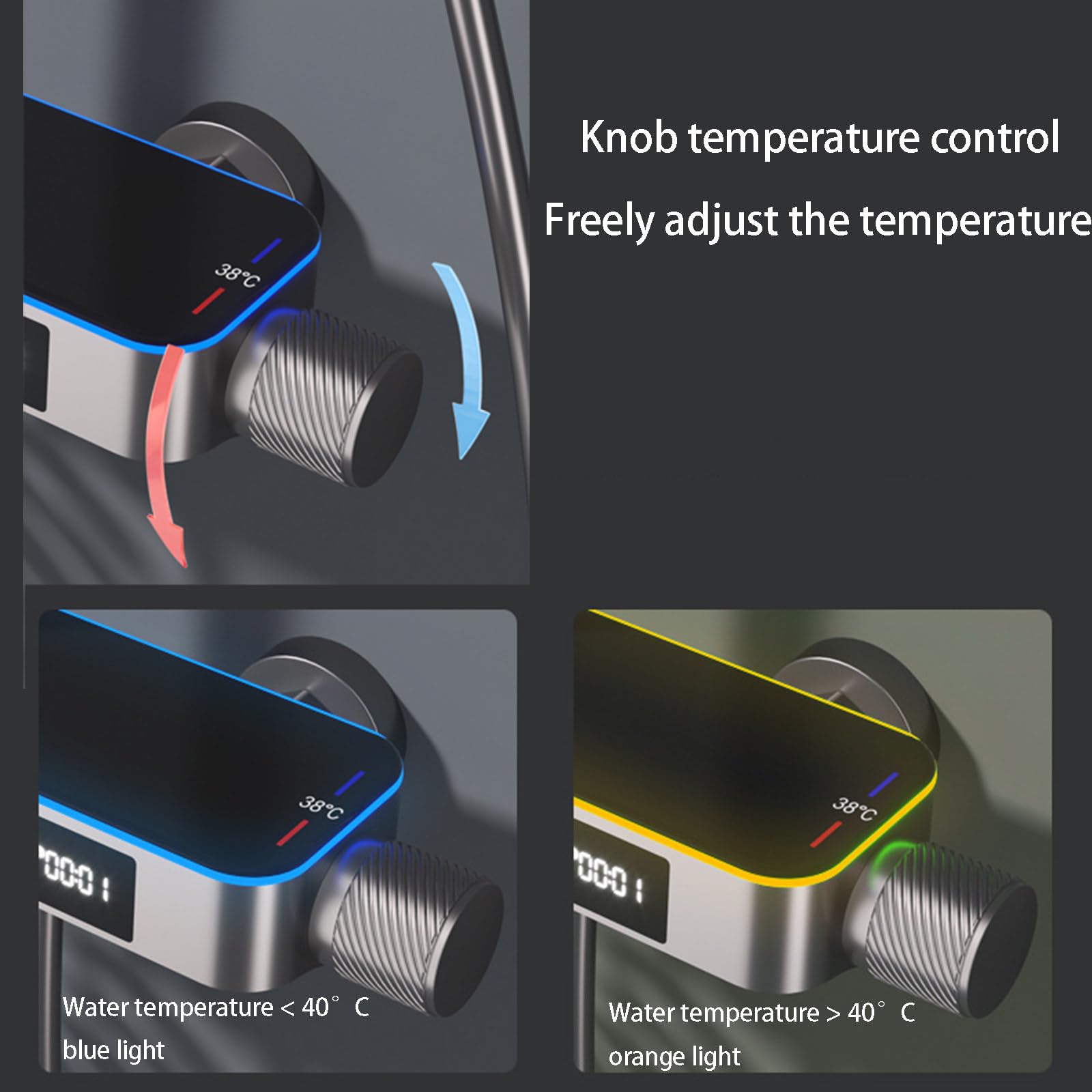 Set Doccia termostatico a 4 funzioni con Rubinetto e Display Digitale, soffione da 12", doccetta, doccetta per Bidet, beccuccio per Vasca, Grigio