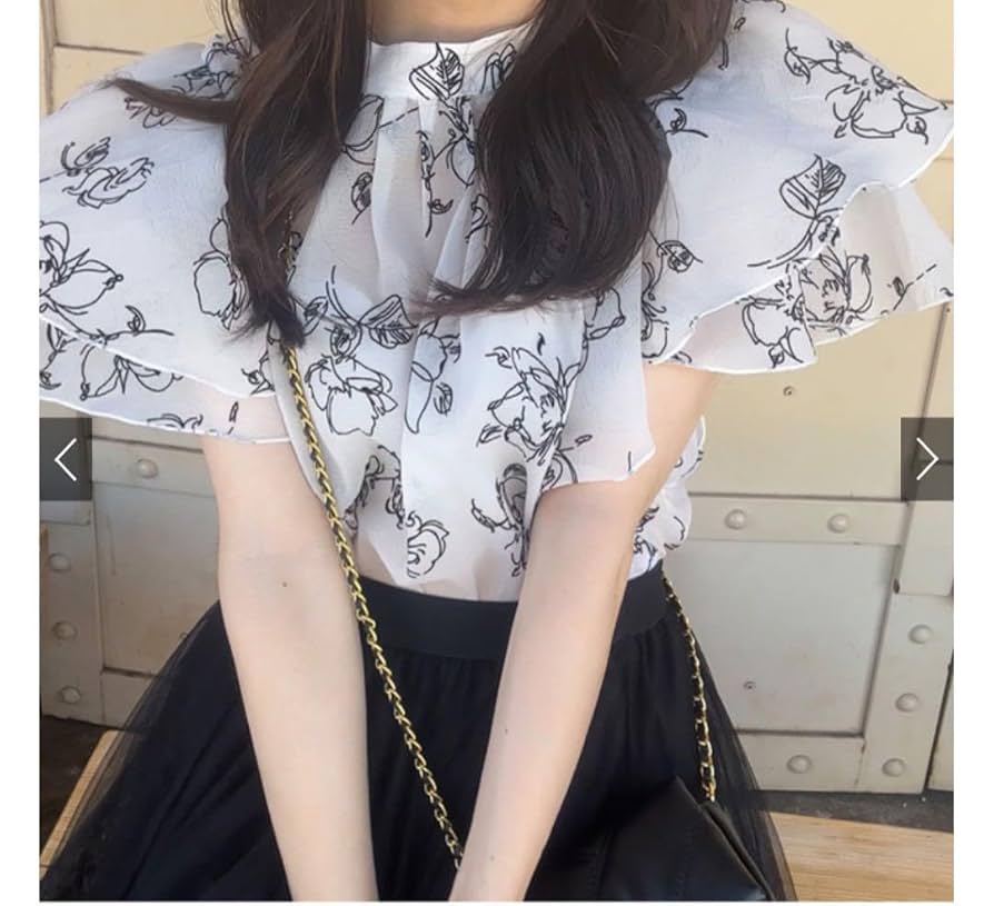 GRL - 新品 グレイル GRL トップス ブラウス シアー ネイビー 透け感 青 花柄 Amazon.co.jp: grl グレイル 花柄 シアー ダブル フリルスリーブ