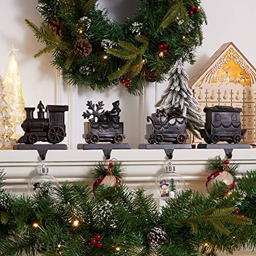 WBHome Christmas Stocking Holder Set, Train Patterns & Anti-Skid Hanger for Fireplace Mantel Holiday Decorations, Set of 4