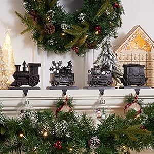 WBHome Christmas Stocking Holder Set, Train Patterns & Anti-Skid Hanger for Fireplace Mantel Holiday Decorations, Set of 4 WBHome Christmas Stocking Holder Set Train Patterns Anti Skid Hanger for Fireplace Mantel Holiday Decorations Set of 4