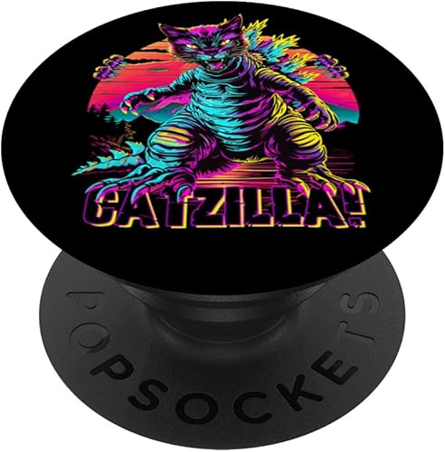 Streetwear Synthwave 80s 90s Catzilla Cat Japanese teen PopSockets Adhesive PopGrip