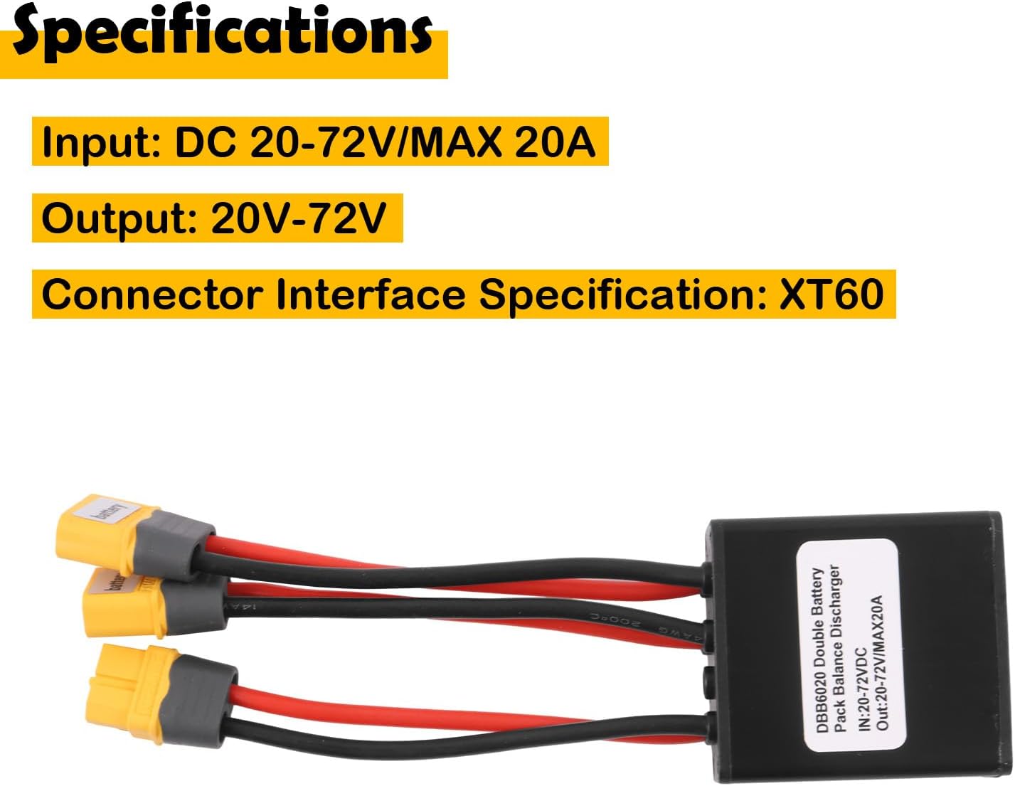 Dual Battery Discharge Converter 20A 24V-72V XT60 Plug Compatible with E-Bike Single Motor, Battery Parallel Module Switch Balancer for 250W/350W Motor