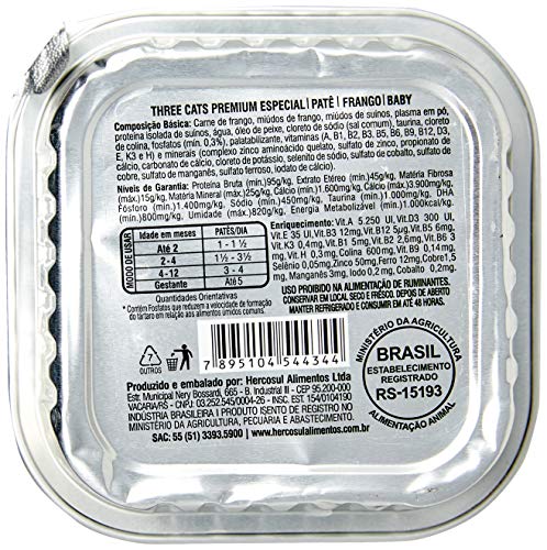 O Patê Hercosul Three Cats Premium Especial Baby Frango para Gatos Filhotes Biofresh Raça Filhotes,