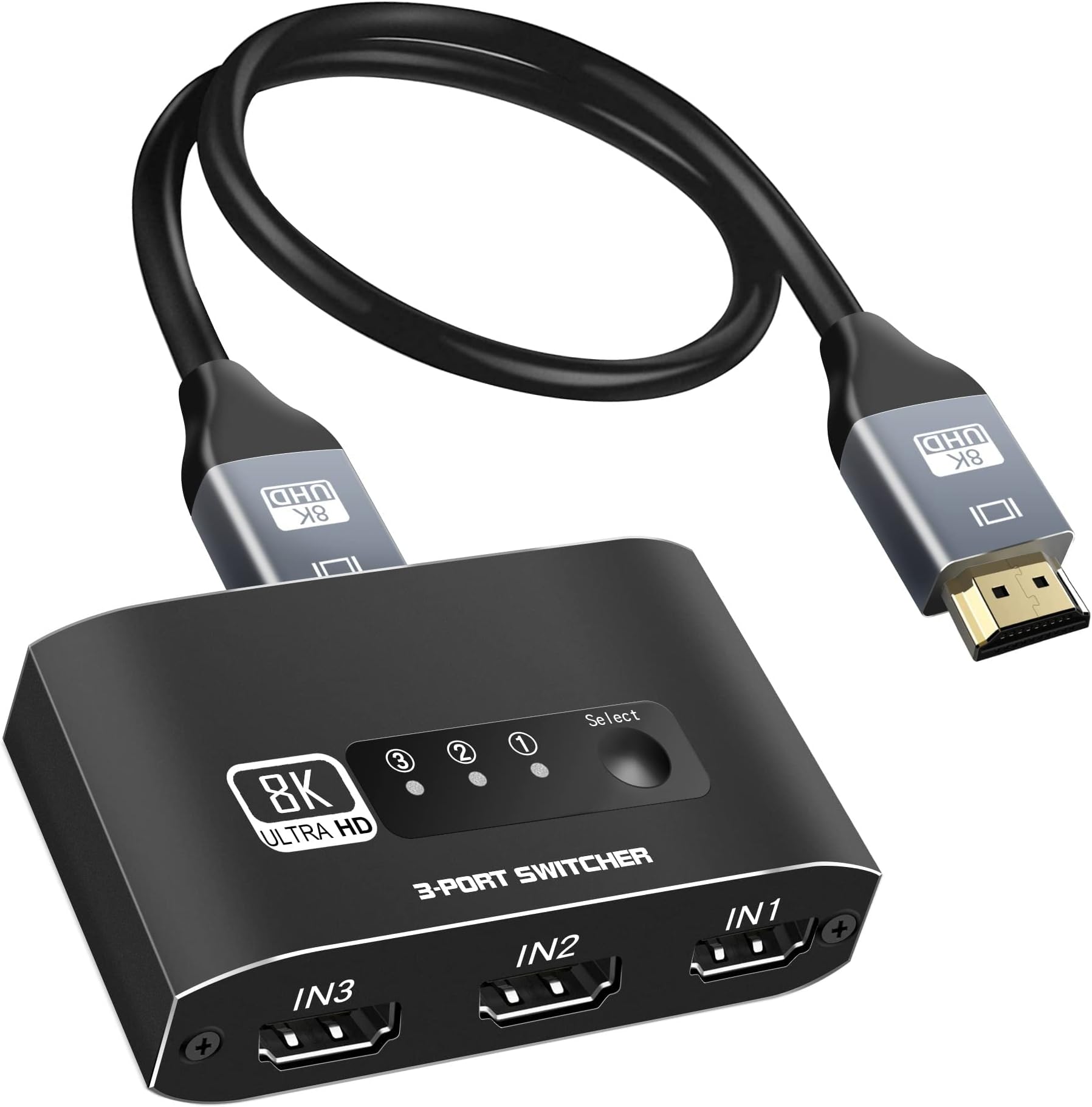 MAKINGTECHDMI 2.1 Switch 4K 120Hz, Aluminum Alloy 8K@60Hz HDMI Switch, 3 Port HDMI Switcher Selector Box, Supports 4K@120Hz, Ultra HD, 4K HDMI Selector Switcher for Game Consoles