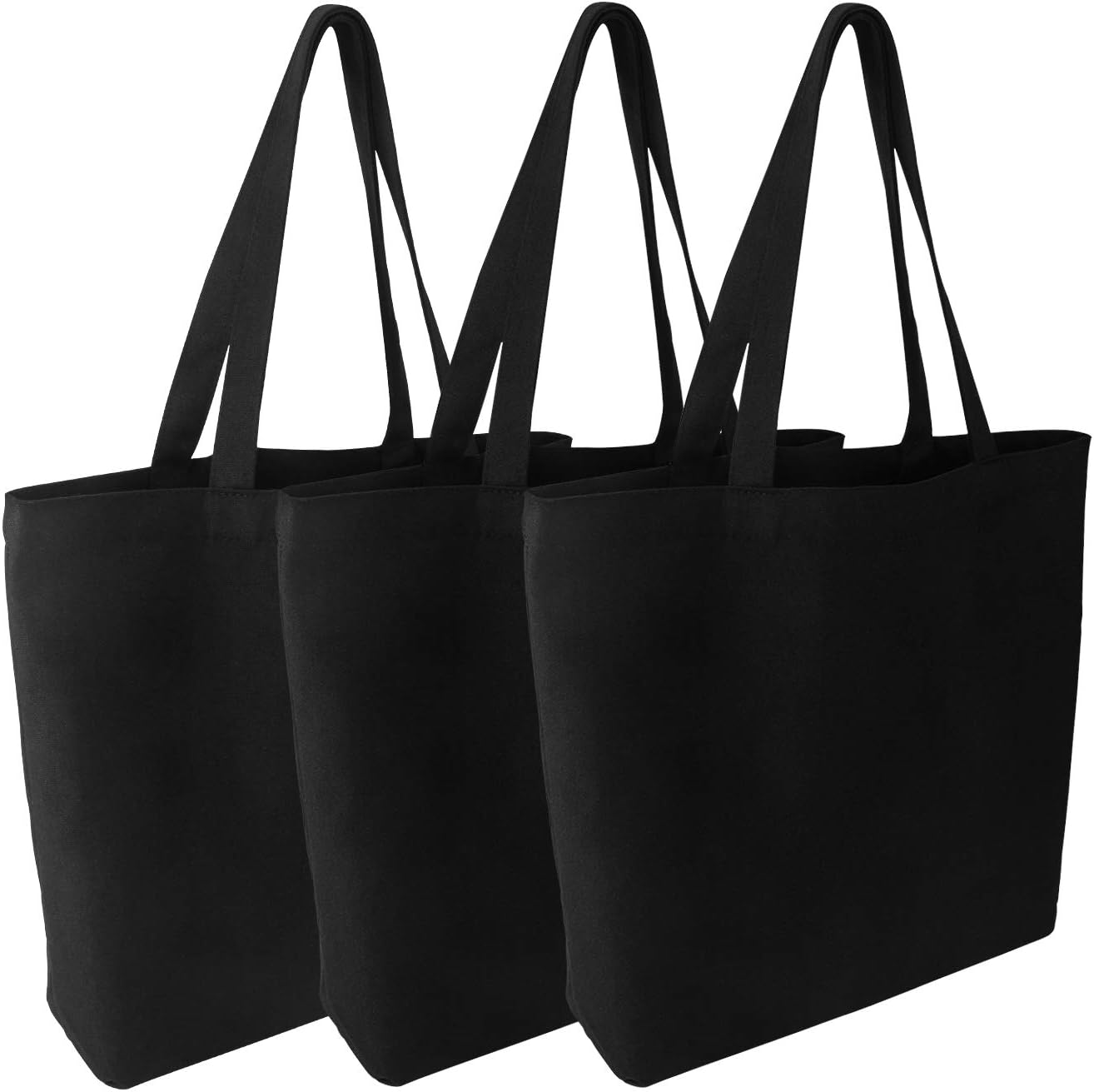 Segarty Blank Canvas Tote Bags, 3 Pack 16.5x13.4in 12oz Natural Reusable Grocery Shopping Bags Bulk, Plain Bag to Decorate Crafts DIY, Large Black Sturdy Canvas Tote Bag for Women Beach Travel