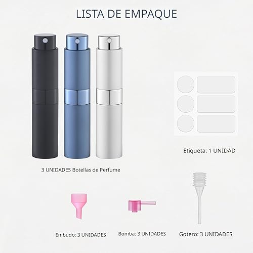 Miniatura 8 de Atomizador de Perfume Botella de Viaje Recargable Vaporizador de Colonia Portátil para Hombres - Mini Spray Vacío para Recarga - 8ml Tamaño Pequeño
