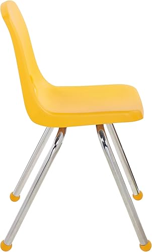 Miniatura 4 de FDP 10382-YE - Silla escolar apilable de 16 pulgadas, asiento apilable para estudiantes con patas de acero cromado y deslizadores de bolas para