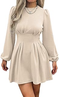 Work Dresses for Women 2025 Fall Winter Business Casual Dress Long Puff Sleeve High Waist A Line Short Office Dress