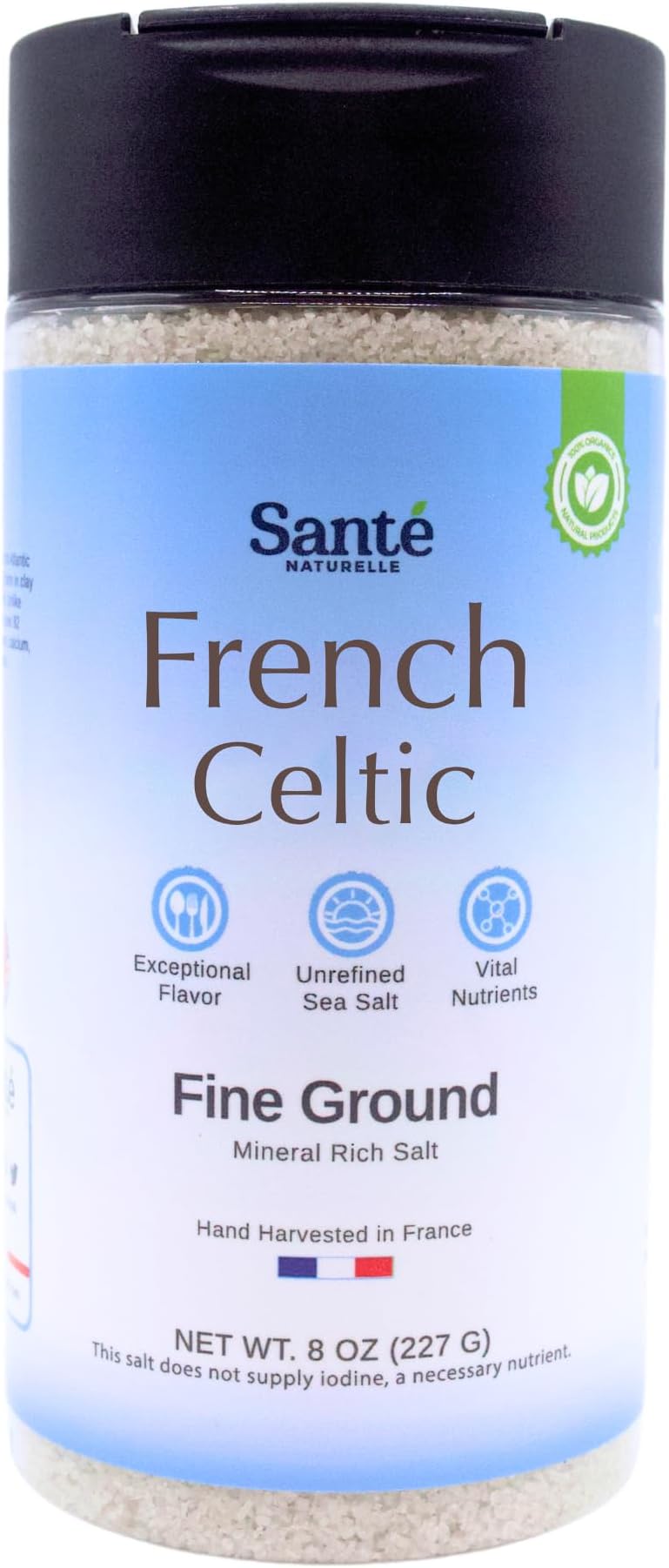 Celtic Salt Fine Ground Sea Salt Shaker - 8 oz. Unrefined French Sea Salt Organic, Rich in 82+ Minerals, 100% Natural & Hand Harvested Sal Celtica