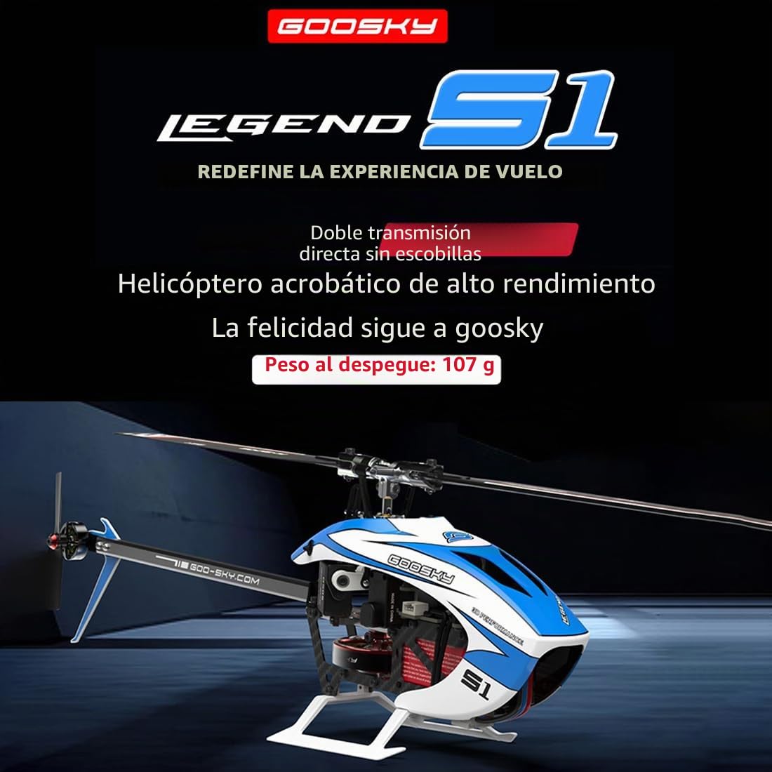 Goo-Sky S1 - Helicóptero 3D RC de 2.4 GHz, motores duales de accionamiento directo sin escobillas, marco de fibra de carbono, control de vuelo GTS, RTF 3D, aviones de acrobacias para adultos y pilotos