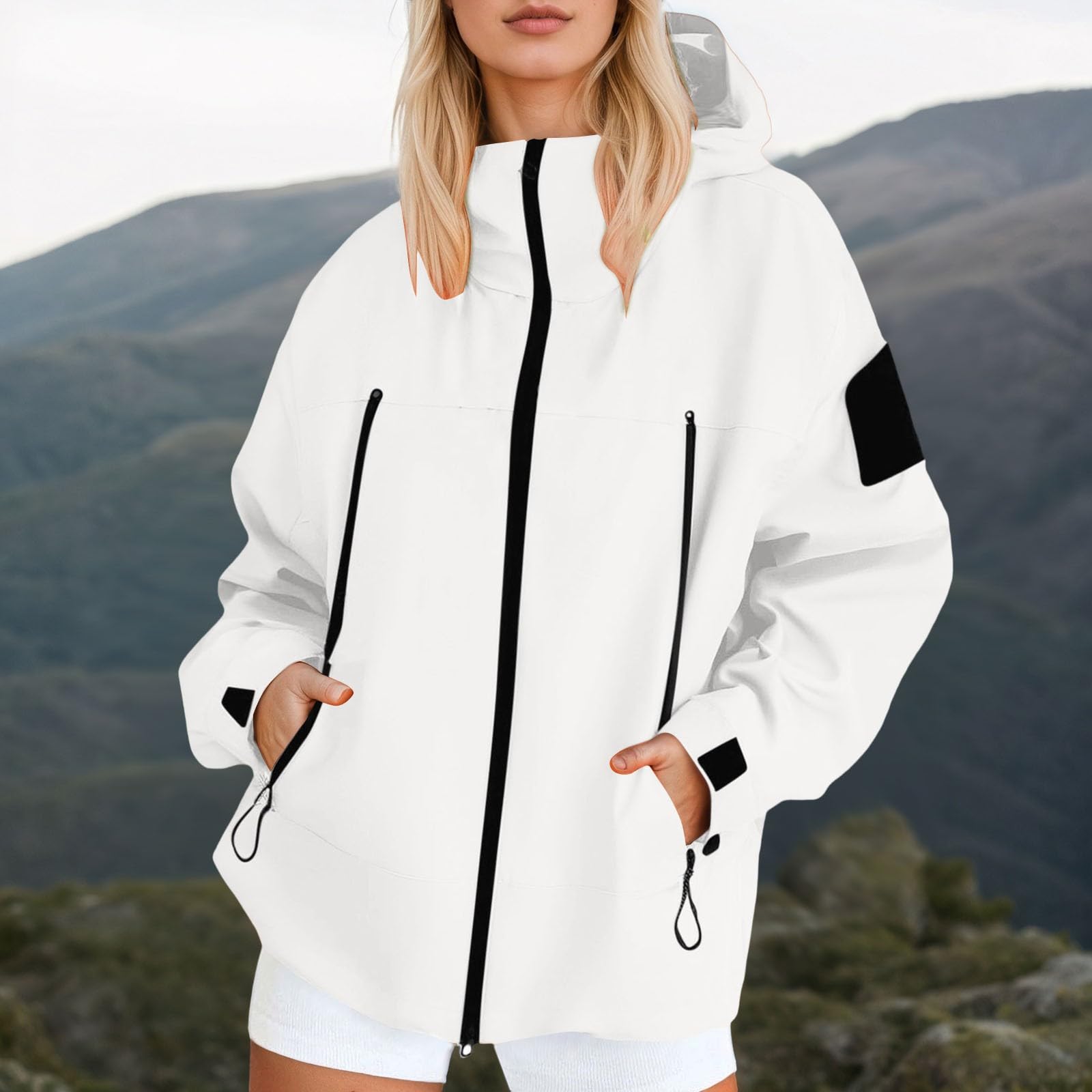 Chaqueta ligera cortavientos para senderismo al aire libre, para otoño, informal, con capucha, impermeable de viaje cómodo, mujer, outdoor