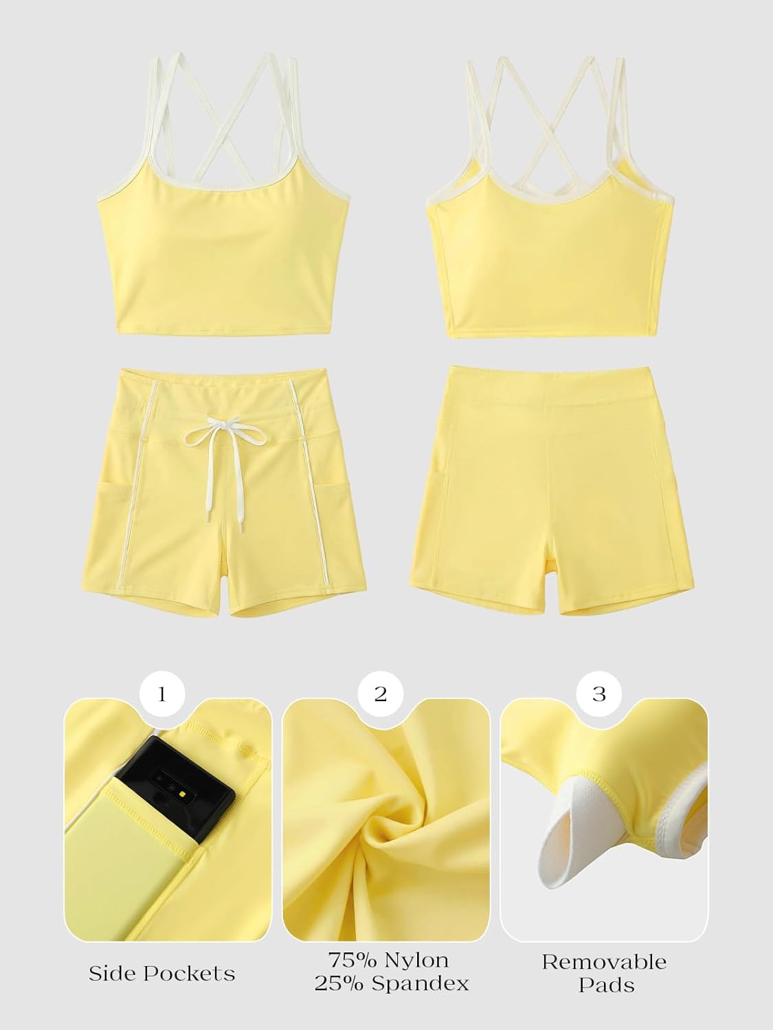 YOINS 2 Piece Women's Workout Sets Yoga Color Block Sports Bra and High Waisted Adjustable Biker Shorts with Pockets Set