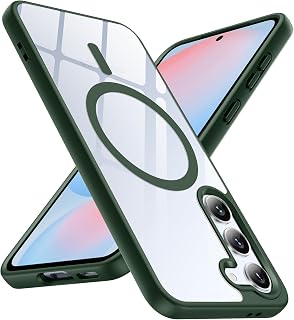 Galaxy S24 FE 用壳 支持Magnetic 透明 耐冲击 减震 带磁铁 美军MIL规格 全面保护套 Galaxy s24 fe用壳 透明 6.7英寸 垫子 带挂绳孔 不易变黄 防指纹 耐久 时尚 流行 手机套 绿色 MZ90-32