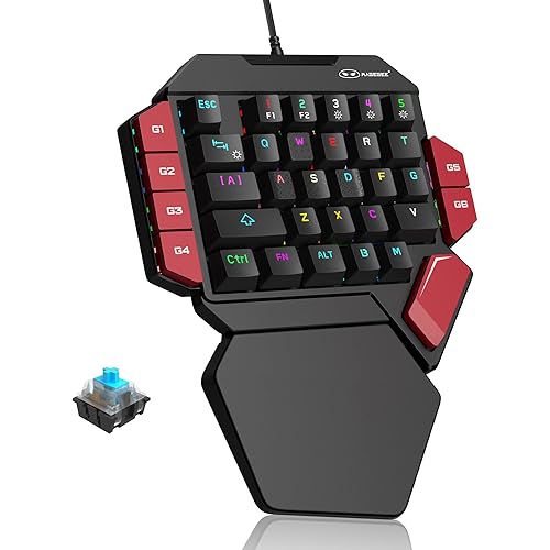 MageGee One Handed Professional Gaming Keyboard, RGB Backlit 35 Keys Mini Wired Mechanical Keyboard with Blue Switch for PC Gamer, Support 6 Macro Keys - Black/Red