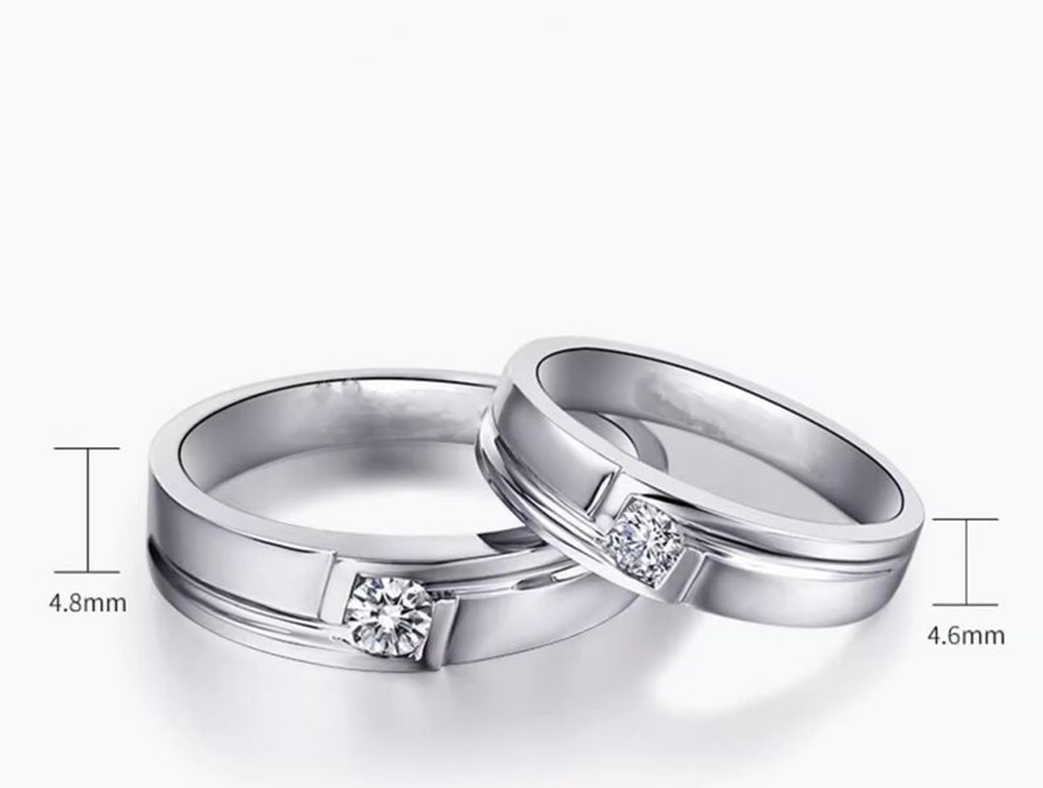 Anillo de boda de platino 950, alianzas de oro real con diamante de 0,15 quilates, pulido, 4,8 mm, anillos de boda para hombres, talla 52 (16,6)