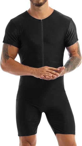 Mens Wrestling Singlet One-Piece Front Zipper Boxer Briefs Leotard Bodysuit Jumpsuit