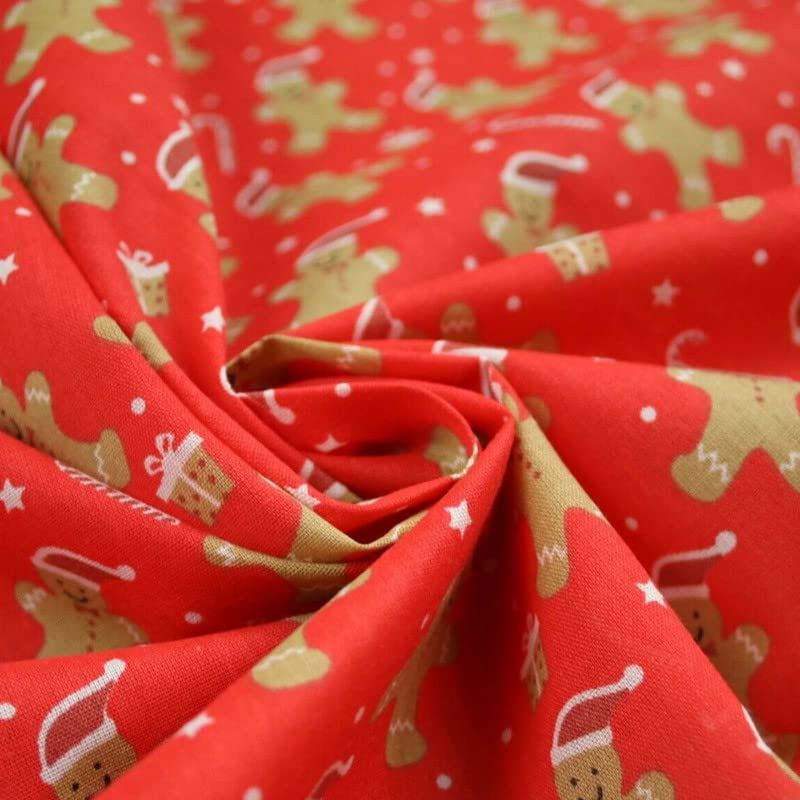 3 Colours Festive Gingerbread Men Santa Hat Christmas Printed Polycotton Fabric (1 Metre, Red 6523)