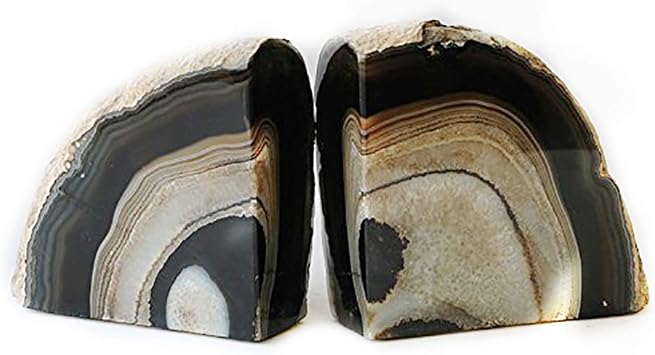 JIC Gem Black Agate Geode Bookends Decorative Stone Book Holder Heavy Duty