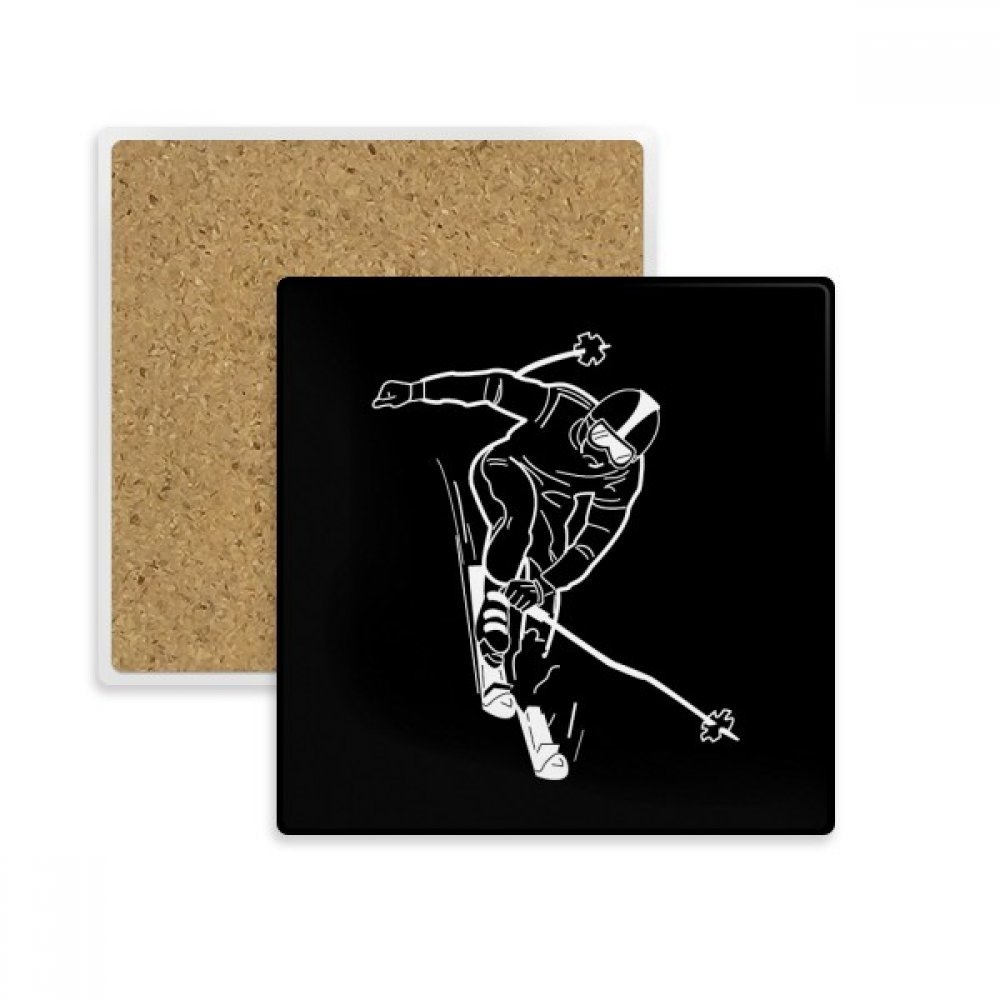 Porte-tasse en pierre ski noir le cadeau idéal multicolor pour amateur de glisse