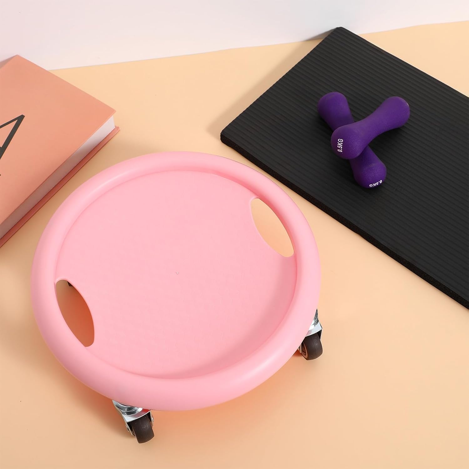 Ab Wheel Roller Fitness Ab Roller Wheel with Mat Pink Quiet Multi-directional Core Exercise Equipment for Home Gym and Strength Training