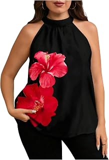 MakeMeChic Women's Plus Size Floral Halter Tops Sleeveless Tank Top