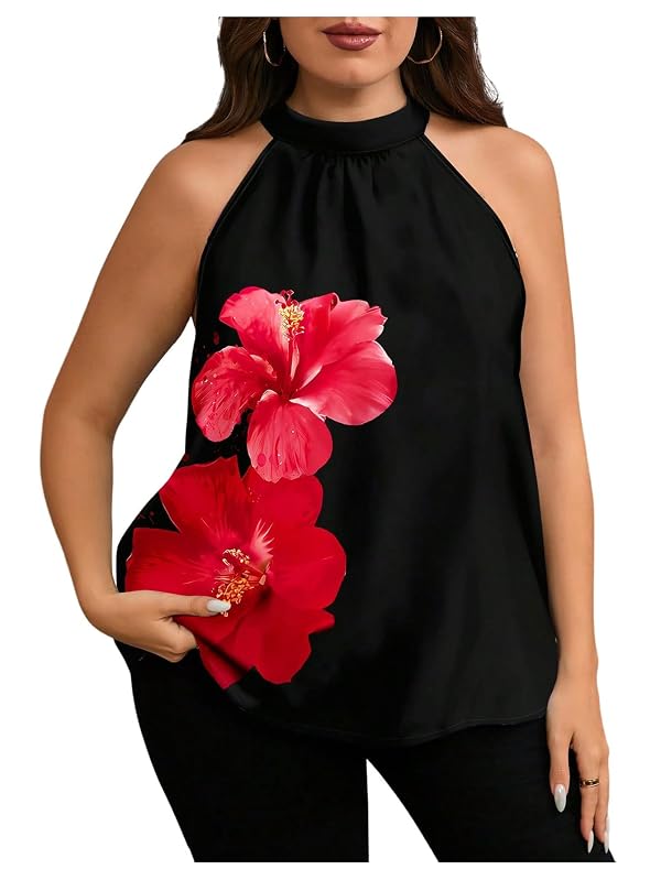 MakeMeChic Women's Plus Size Floral Halter Tops Sleeveless Tank Top by MakeMeChic - Used condition - US$22.79