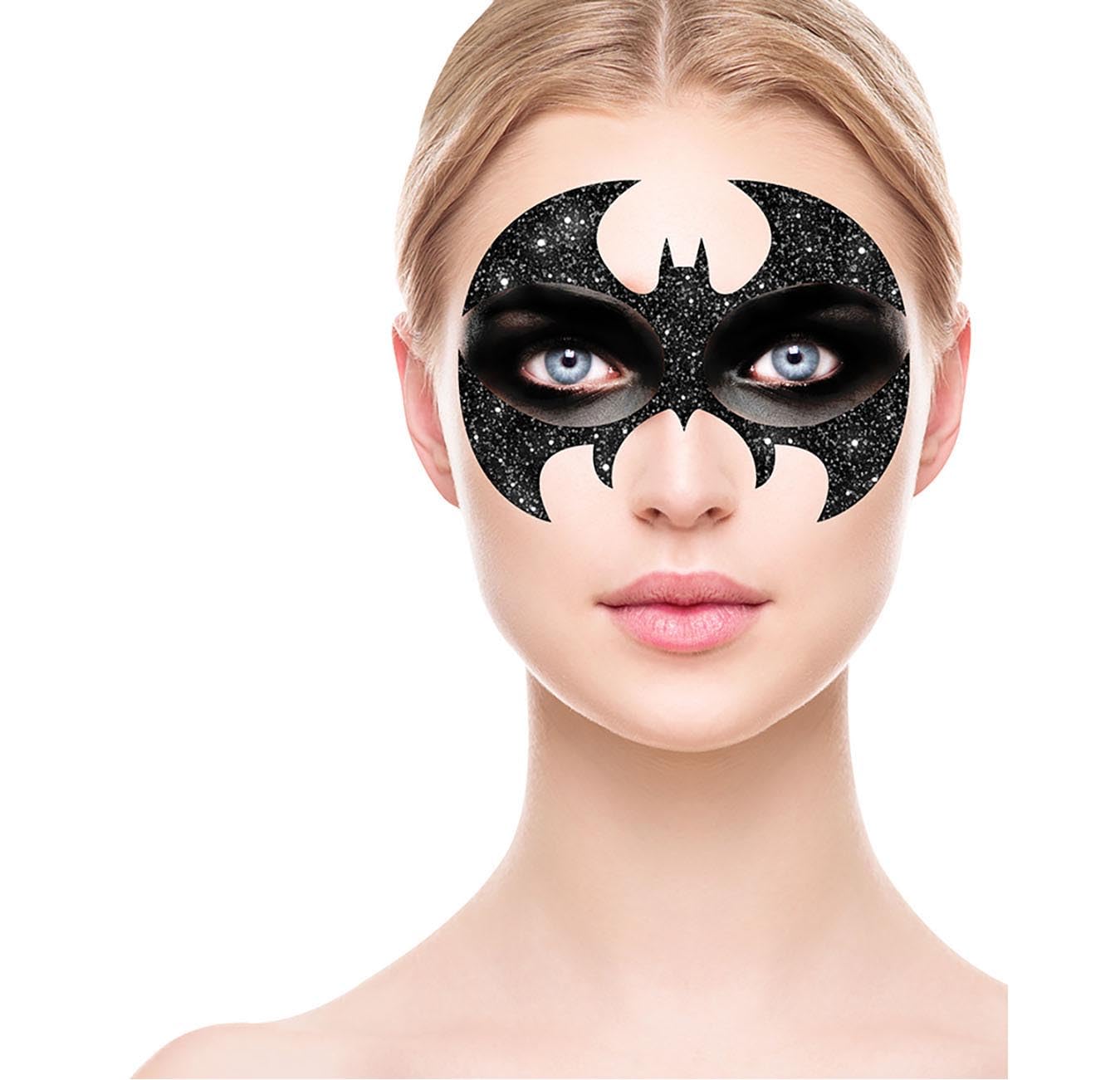 FIESTAS GUIRCA Joya Gesichtsschmuck Fledermaus Katze Schwarz (13x15 cm) | Für Erwachsene unisex | Festliches Make-up | Perfekt für Halloween und Partys | Schwarzes Vinyl | Elegantes Fledermaus-Motiv