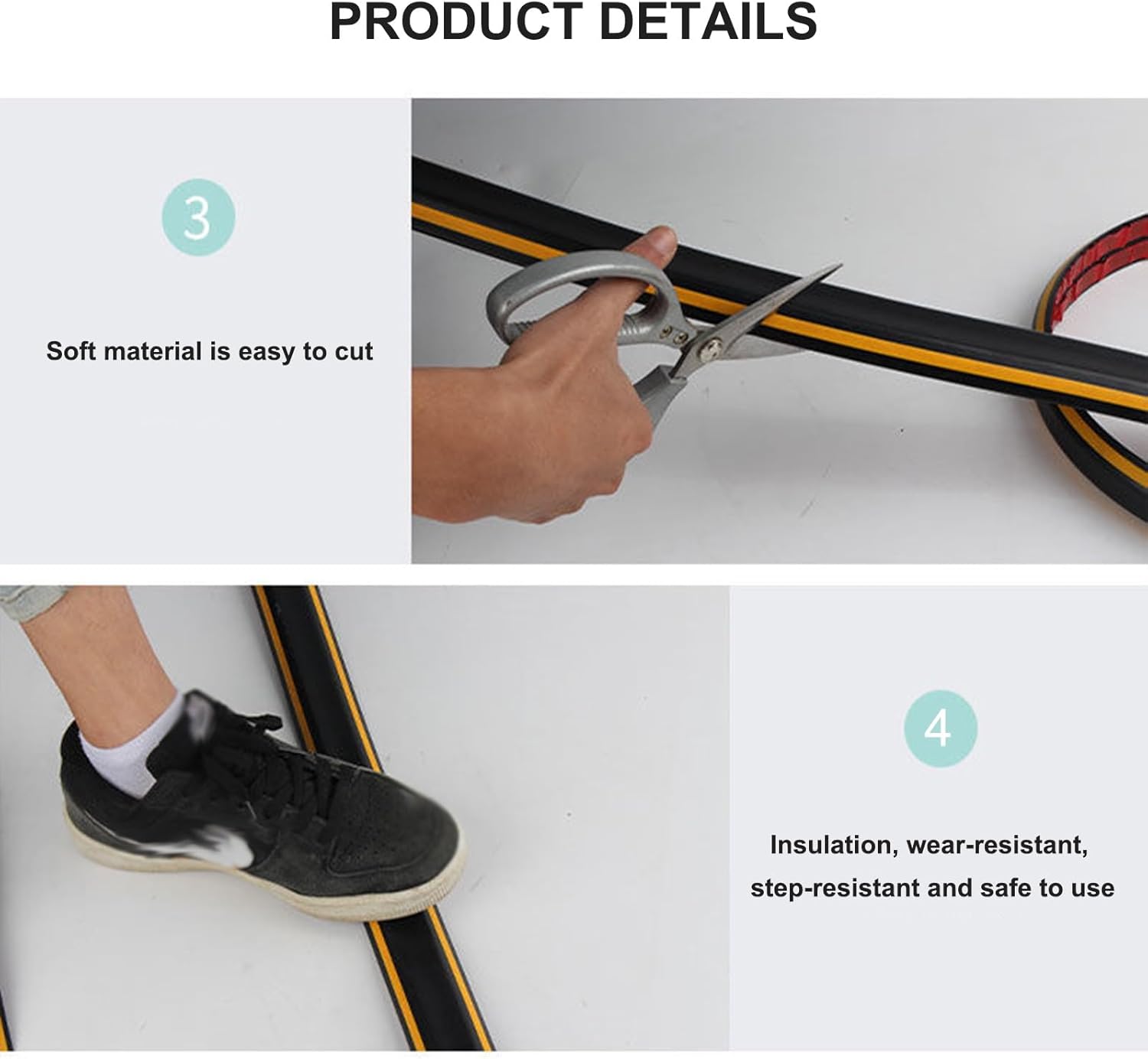 Cord Covers for Wires on Floor, Floor Cable Cover, Soft PVC Cord Protector Floor, Cord Protectors from Pets no Chew, for Home Offices Gym Restaurant