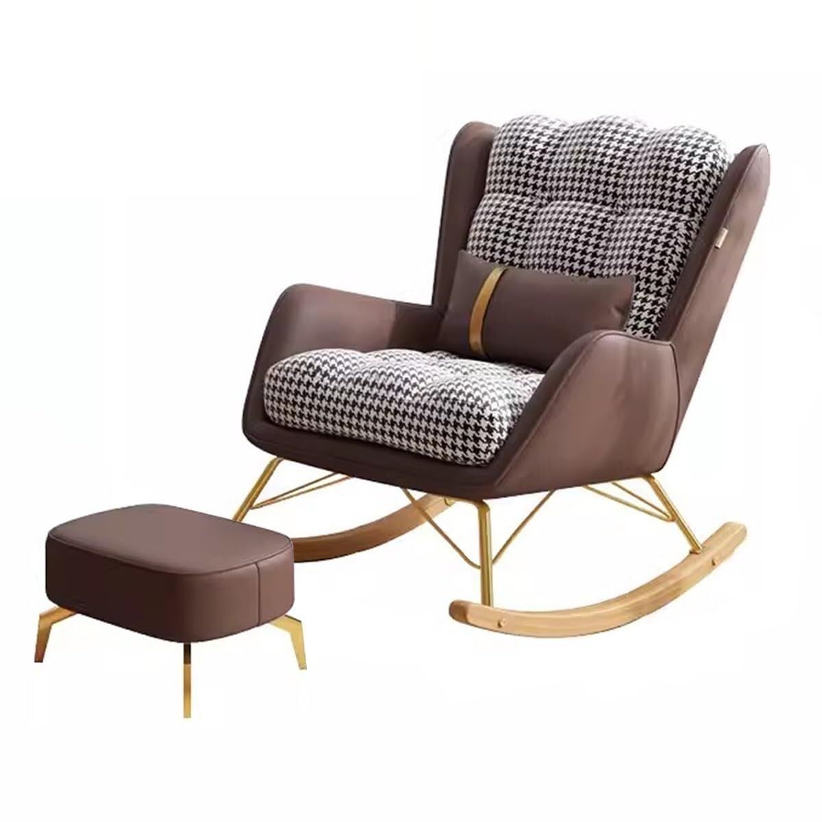 Genérico Sillón Moderno de Mediados de Siglo, Mecedora con otomana, sillón Deslizante, sillón reclinable tapizado para Dormitorio, Asiento con cojín Grueso (marrón)