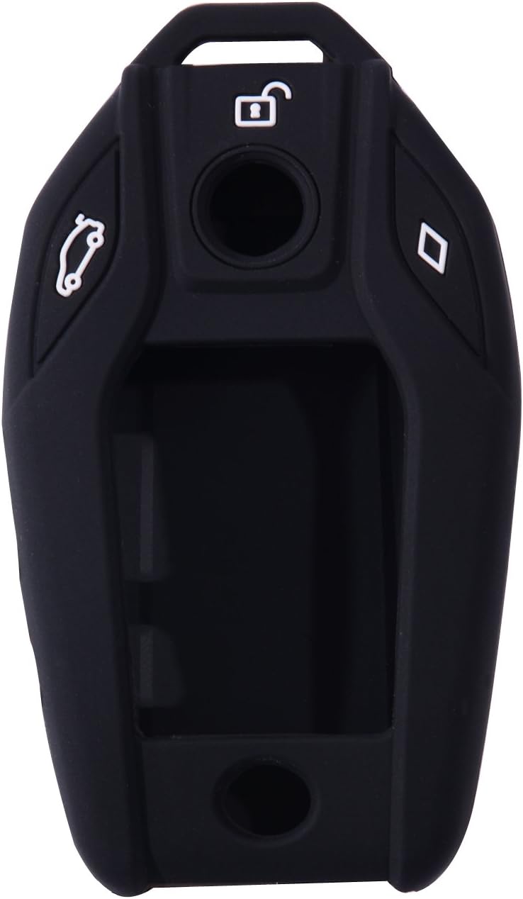 Silicone Display Key Intelligent Remote Key FOB Case Cover Protector Compatible with BMW New 7 Series 730i 740i 750i 760i, i8 and 2017-2018 BMW 5 Series - with Bonus – Wrist Strap (Black)