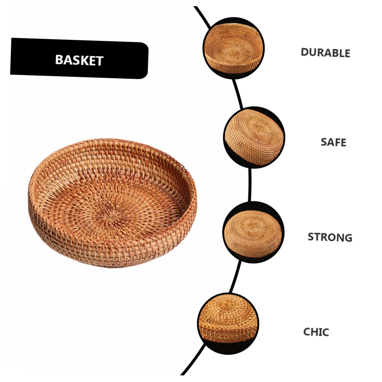 Cabilock 3piezas Cesta De Ratan Tejida Redonda Para Almacenamiento De Alimentos Organizador De Frutas y Aperitivos Decoración Natural Para Hogar y Picnic