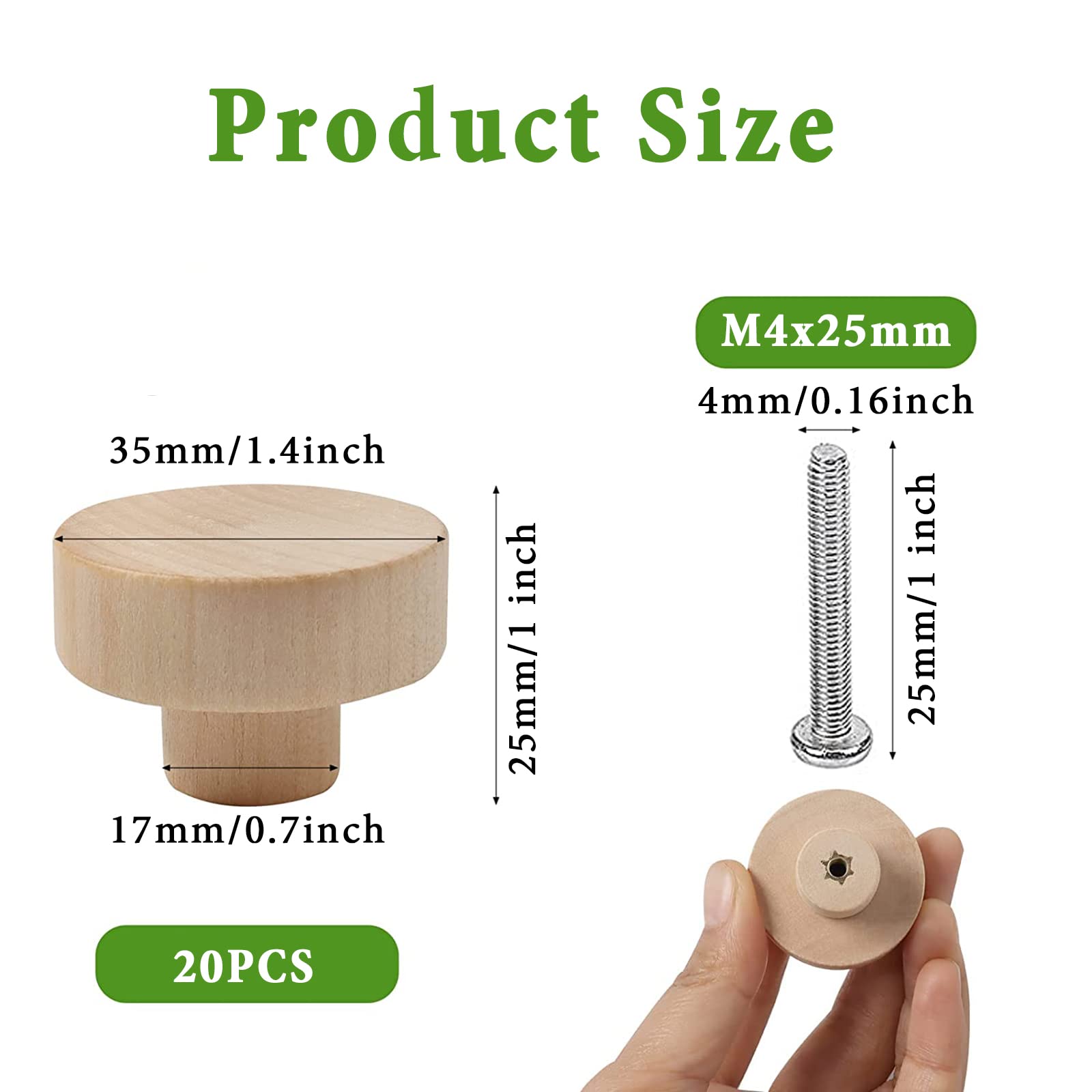 20 Pomelli Per Mobili In Legno Sfera Con Viti - Per Cassetti E Armadi, Stile Moderno