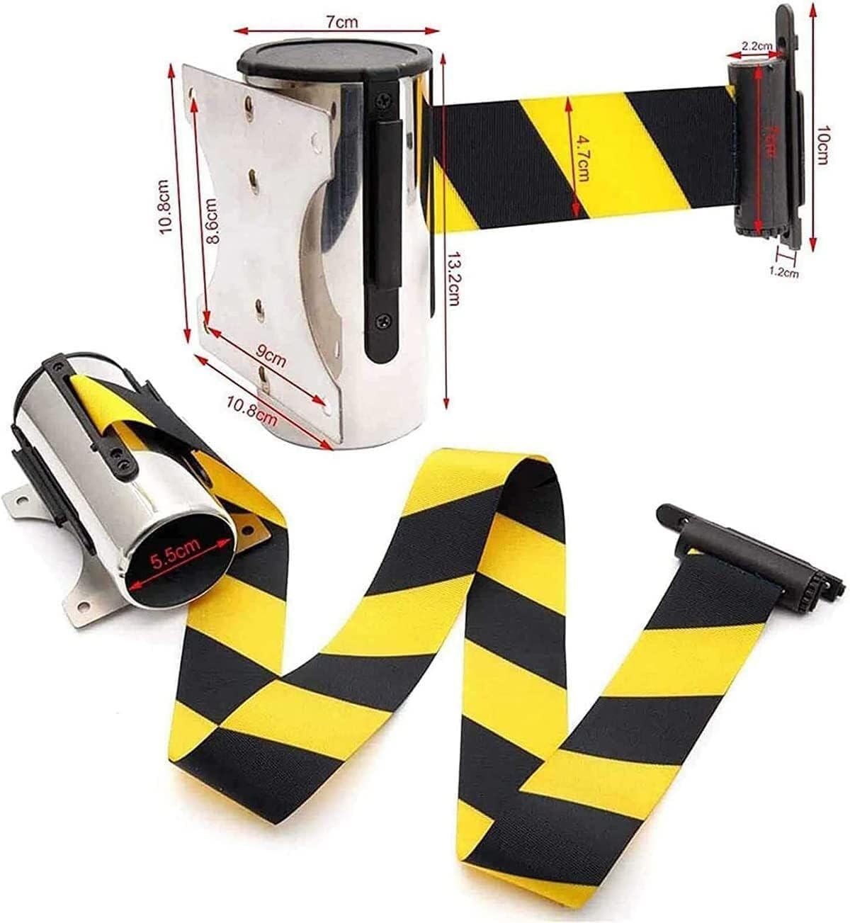 Cintura di sicurezza 5M Cintura di barriera retrattile in acciaio inossidabile, cintura di barriera per code montata a parete per museo/fabbrica/cinema per parco giochi, hotel, controllo della folla