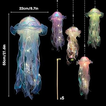 5 Pcs Jellyfish Light, Hanging Jellyfish Lamps, Jelly Fish Light Lamp, Jellyfishs Lanterns, Jelly Fish Decoration, Bright LED Garden Lanterns for Party Yard Landscape Garden Ornaments, 5 Colors [Energy Class A]