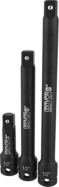LEXIVON Impact Driver Extension Bar Set, 1/2" Drive | Hardened and Heat Treated Chrome Vanadium Steel | 3-Piece Set 3, 6, and 8 Inch Long (LX-115)