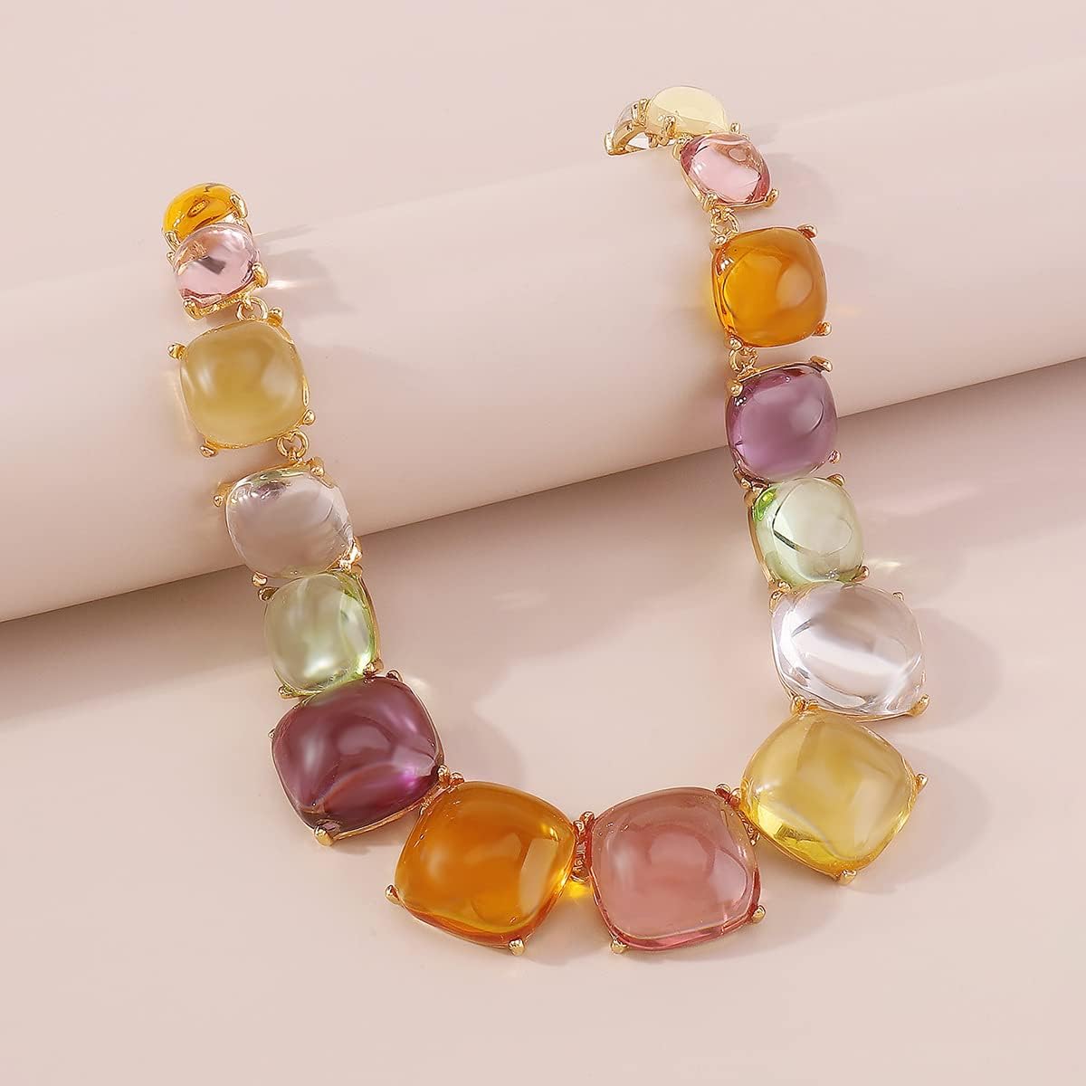 Colorful Rhinestone Beaded Necklace Earrings Large Resin Chunky Neckalce for Women Boho Colorful Jelly Choker Necklace Dainty Crystal Geometric Necklace Earrings Jewelry Gift - Image 4