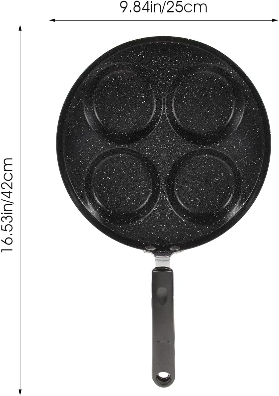 1pc Nonstick Fried Egg Pan Compartments for Cooking Omelettes Pancakes and Eggs for People Heat Resistant Long Handle Energy Saving Kitchen Gadget Black