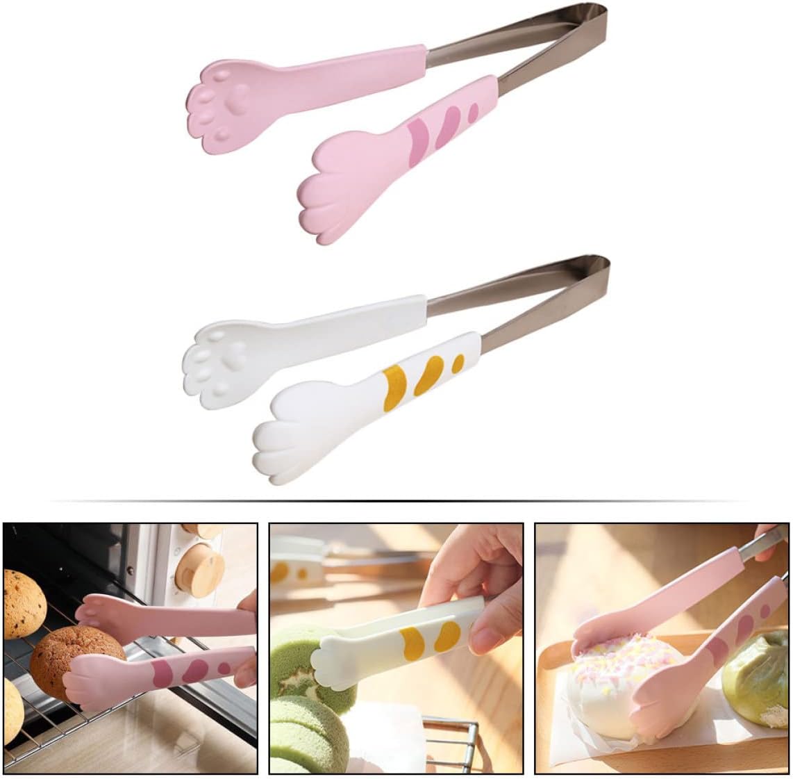 4 pcs Cake Home Clip BBQ Cat-pad Cartoon Duty Buffet Silicone Serving Cube Tips Salad Camping Mini Claw Assorted Baking Utensil Clamp Cat Creative Dessert Clips with Tongs(Assorted Colorx3pcs