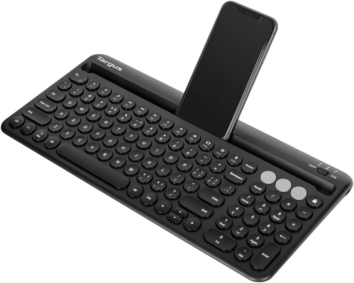 Targus Multi-Device Bluetooth Keyboard with Tablet/Phone Cradle - Compatible with Chrome OS, Windows, macOS, iOS, and Android, Black (AKB867US)