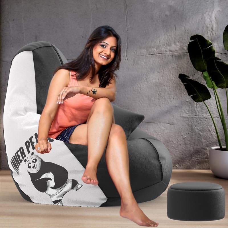 Biggie Bean Bag Chair 6XL Cover-Pop Prints-Printed Designer Bags-Where Prints Meet Personality with Free Cushion & Footrest (Matching Color : Printed, Inner Peace-Black)-image-21