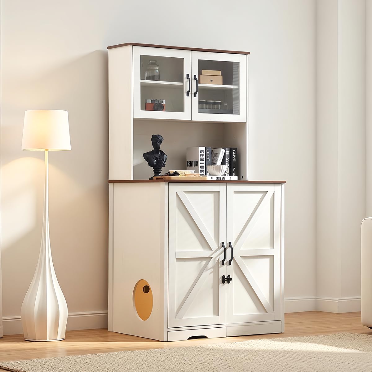 Sylvan Gravity Extra-Large Enclosure for Self-Cleaning Cat Litter Boxes, Wooden Cat Litter Furniture with LED Lighting, a Adjustable Shelf and Doors