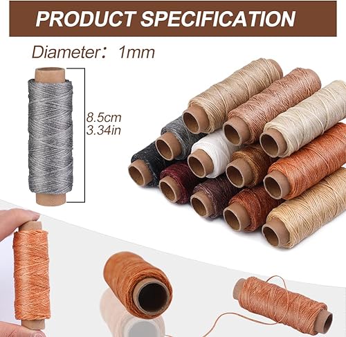 Miniatura 3 de BUTUZE Hilo encerado de cuero de 660 yardas, 150D, 55 yardas por carrete, hilo de costura para manualidades, encuadernación, reparación de zapatos,