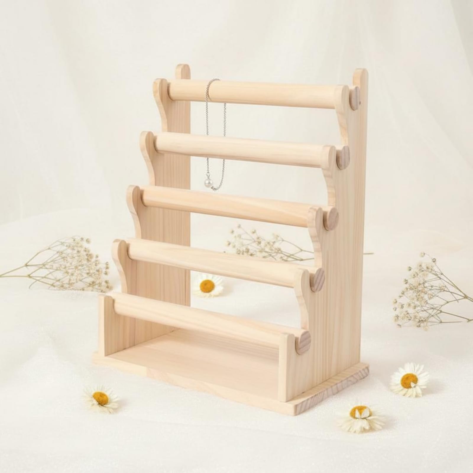 Qianly Espositore Gioielli Portabracciali Portaorologi Portacollane Portacapelli in Legno Sovrapposti Separazione Accessori E Ordine Visibile Adatto per Casa Esposizione Consolle, 33x18x40.5cm