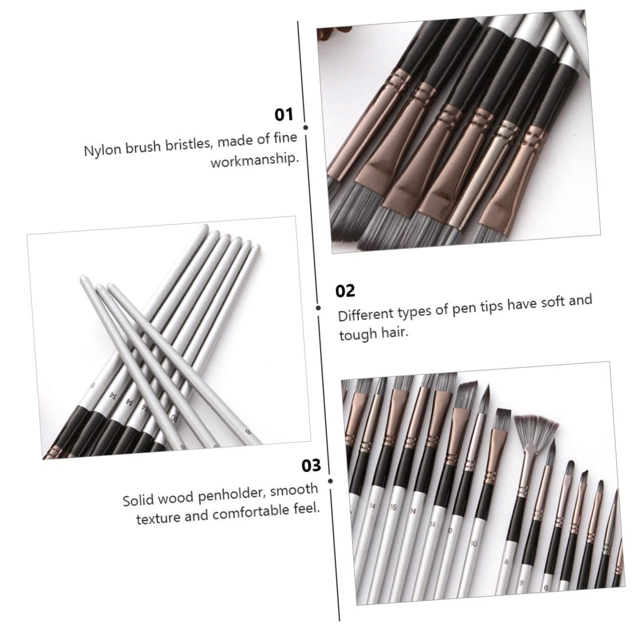 24piezas Pinceles para Dibujo con Pinceles de Nailon para Pintura Acuarela Óleo y Bolsa para Estudiantes y Pintura de Estudiante