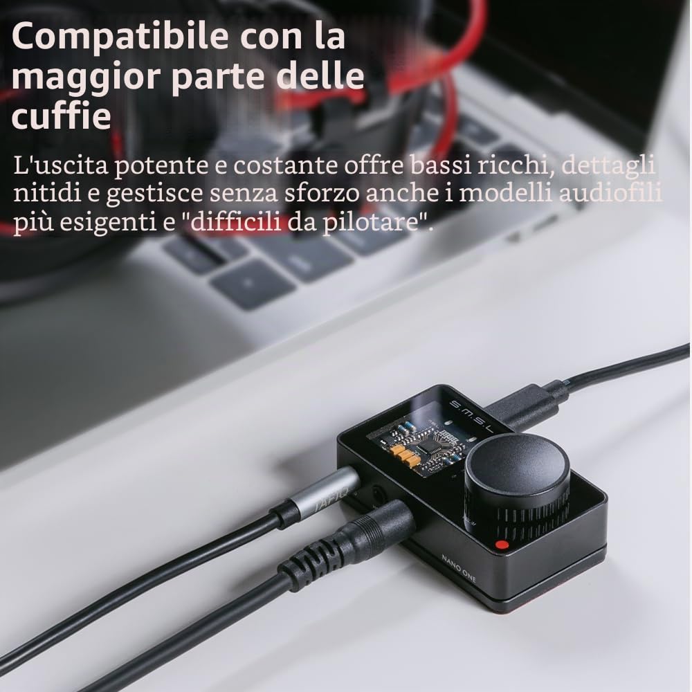 SMSL Nano one, scheda audio esterna da gioco, ingresso microfono/USB, uscita cuffie da 3,5 mm, musica/gioco/virtuale/potenziamento vocale si collega a telefoni/tablet/computer (Nero)