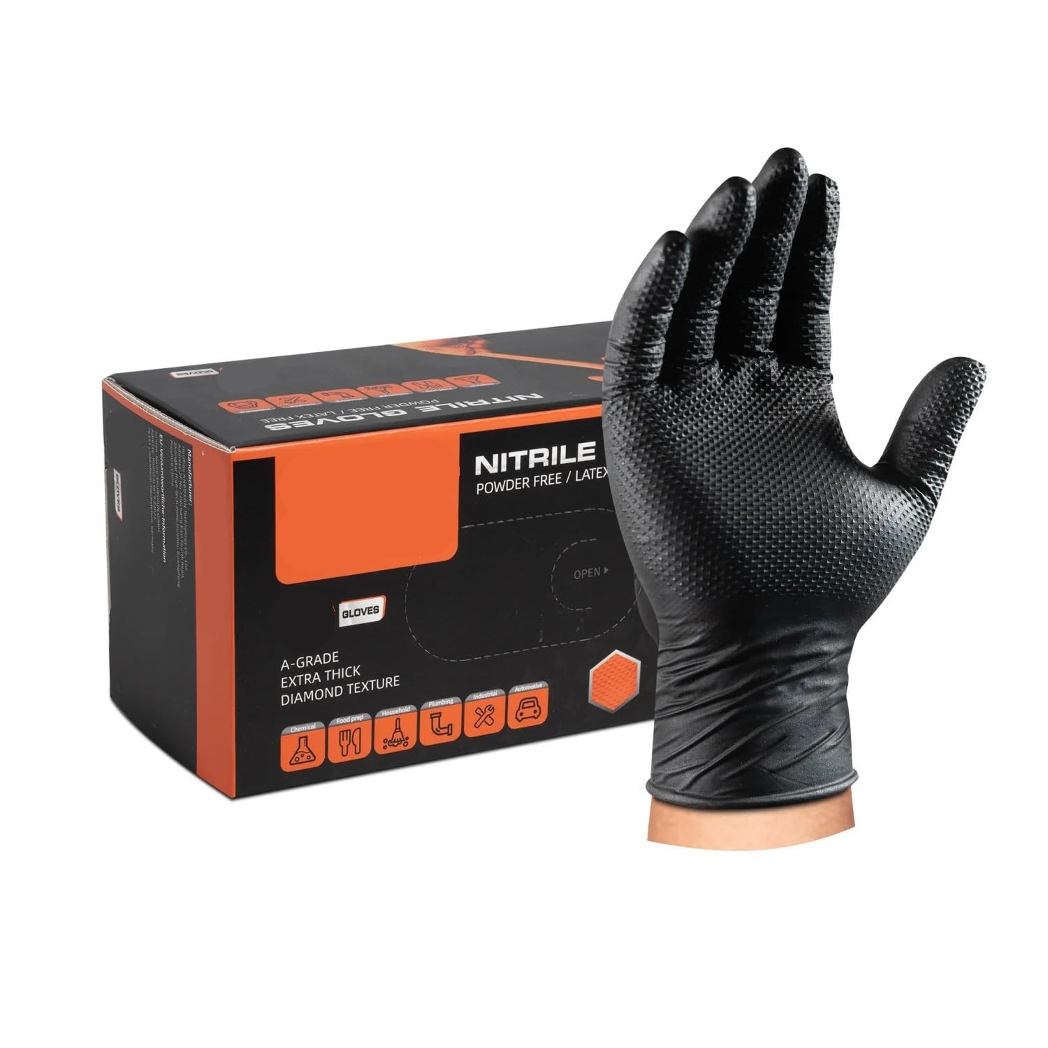 Genérico Guantes de nitrilo extragruesos, 50 y 100 unidades, 10 mil, resistentes al agua y de calidad alimentaria, agarre de diamante 3D for uso múltiple(Black,50PCS/BOX_L)