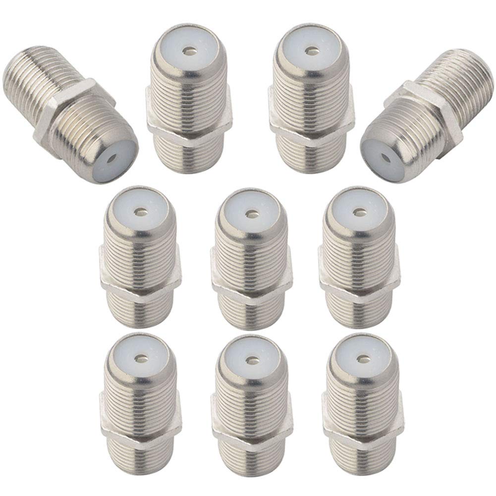 BOOBRIE F-Type Female to Female Cable Connector RG6 Connector F Female to F Female Adapter Female to Female Antenna Connector Low Loss TV Cable Connector for TV Antenna, Nickel Plated (10 Pieces)