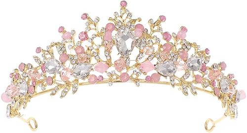 Tiara de cristal rosa para niñas, disfraz de princesa con diamantes de imitación, diadema de corona de diamantes de imitación, accesorios para el
