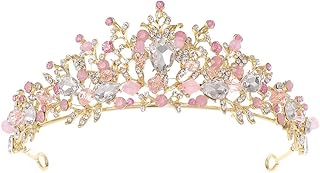 Kids Pink Crystal Tiara Girls Princess Costume Rhinestone Crown Headband Wedding Bridal Hair Accessories Birthday Communion Pageant Prom Halloween Christmas Cake Topper Dress Up Gift